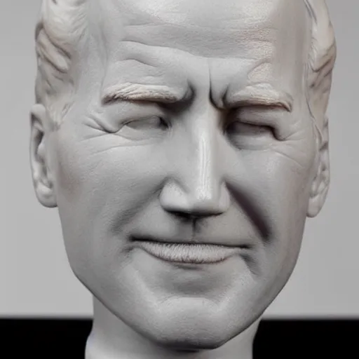 Prompt: white ceramic phrenology bust of a bald joe biden