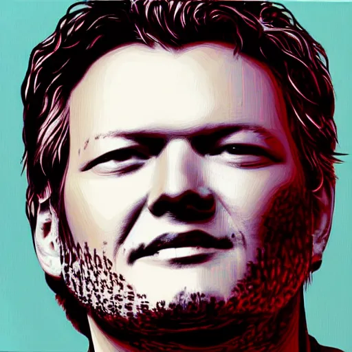 Image similar to paintings of blake shelton by shepard fairey