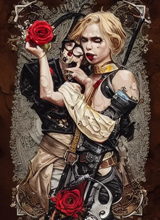 Image similar to tarot card :: horror :: hearts and roses :: gold and silver :: guns and swords :: Sandra Chevrier and bastien lecouffe deharme