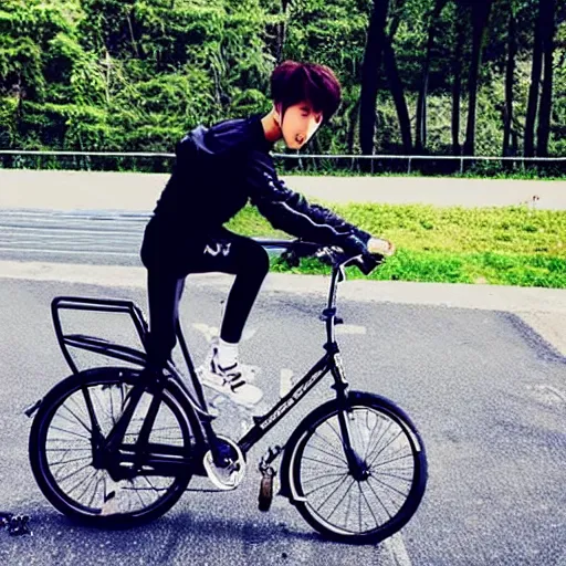 Prompt: “K-pop star Changbin riding a bicycle”