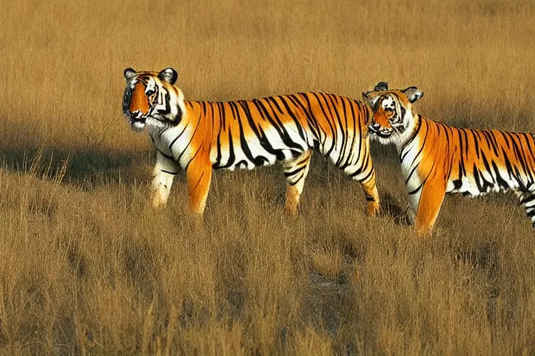 Image similar to antelope hunting a tiger, golden hour, 6 0 0 mm, wildlife photo, national geographics