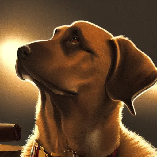 Image similar to a dog wearing smoking a cigar, dramatic lighting, cinematic, establishing shot, extremly high detail, photorealistic, cinematic lighting, concept art, artstation, style by greg rutkowsky