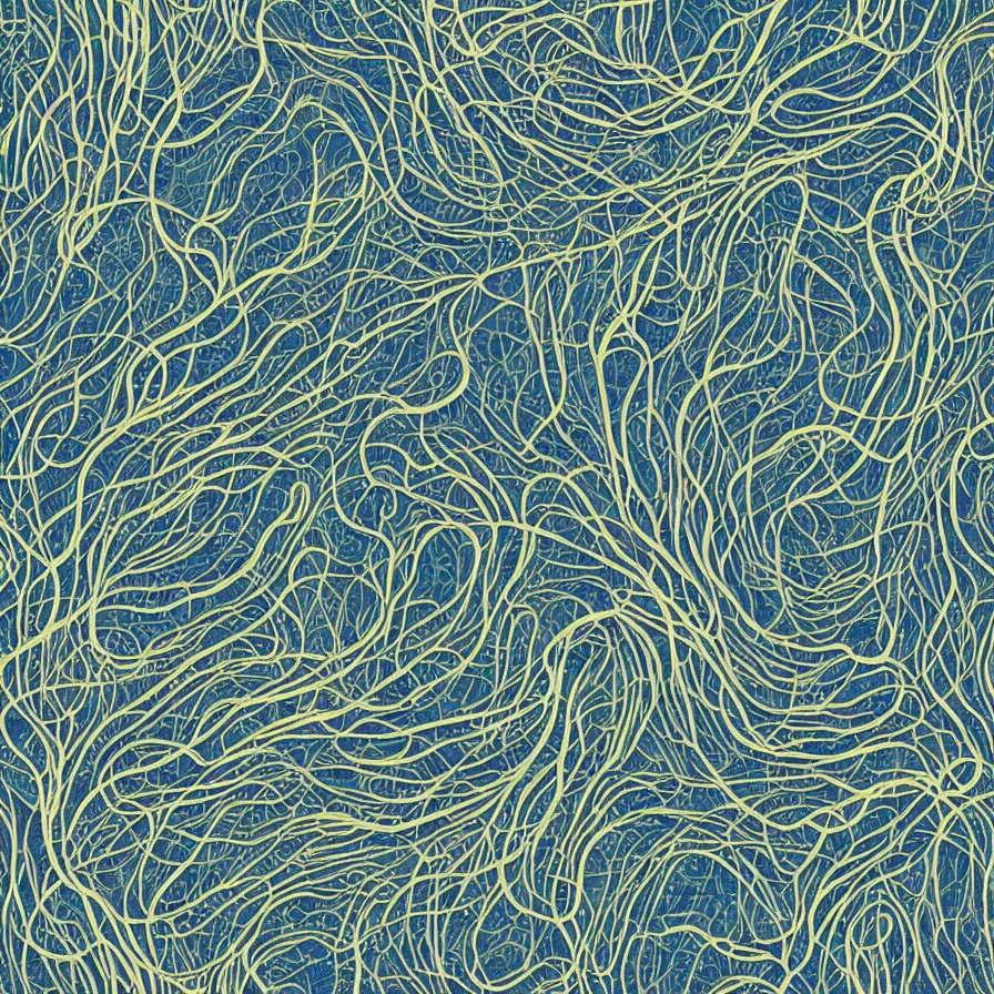 Prompt: beautiful and artistic mycelium on a fantastic planet and unusual critters of the ocean, highly detailed, seamless tiling pattern with optical illusion