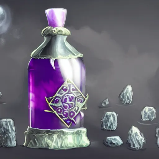 Prompt: Amethyst potion. Fantasy concept art.