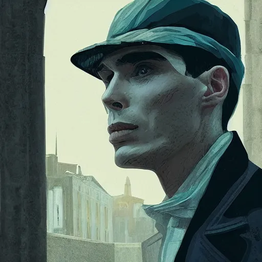 Image similar to Thomas Shelby cillian murphy standing in atlantis, in the style of Benjamin Bader, sharp, highly detailed, realistic face, digital art, epic, fantasy, artstation