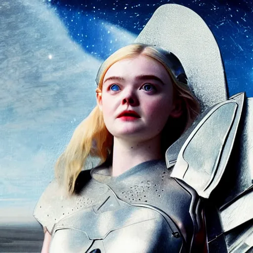 Prompt: Elle Fanning as a Valkyrie in space, by Edward Hopper, Extremely detailed. 4K. Award winning.