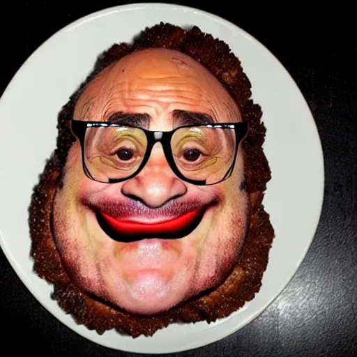 Image similar to a steak with danny devito's face