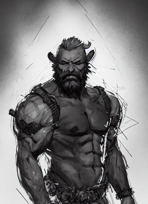 Image similar to Full body portrait of an old muscular man with blonde hair and beard wearing bear skin. In style of Yoji Shinkawa and Hyung-tae Kim, trending on ArtStation, dark fantasy, great composition, concept art, highly detailed.