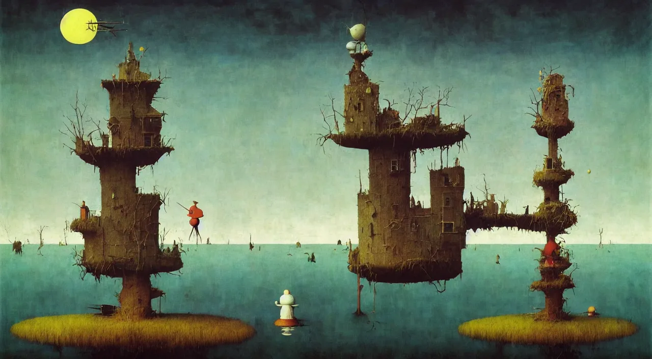 Image similar to single flooded simple!! eggs tower, very coherent and colorful high contrast masterpiece by norman rockwell franz sedlacek hieronymus bosch dean ellis simon stalenhag rene magritte gediminas pranckevicius, dark shadows, sunny day, hard lighting