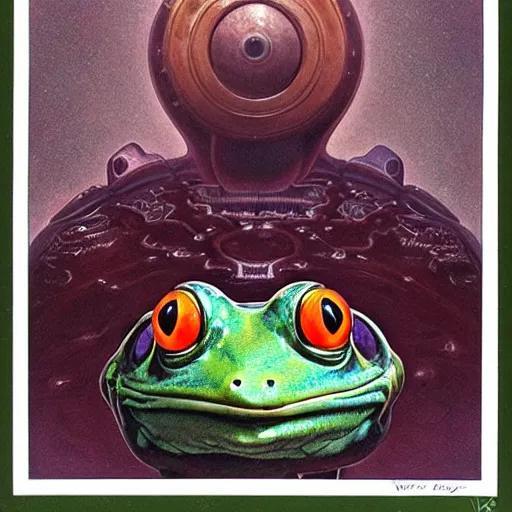 Image similar to mechanical frog, portrait by wayne barlowe