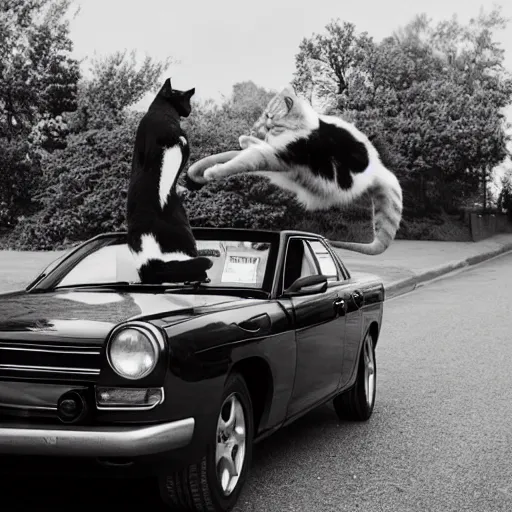 Image similar to a cat lifting a car. Photography.