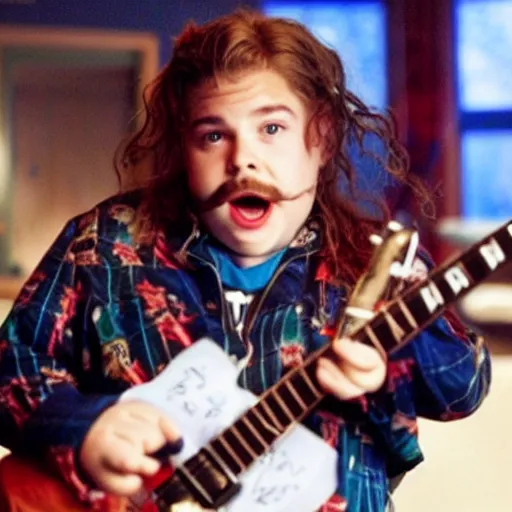 Image similar to a film still of Post Malone starring as Dewey Finn in School Of Rock (2003)