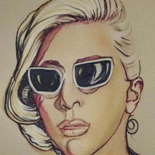 Image similar to courtroom sketch of lady gaga in the witness stand pointing at the hamburgler