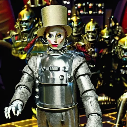 Image similar to a still from a tv commercial for an action figure of christopher walken as the tin man from the wiz the movie, 4 k, highly detailed, award winning, look at all that detail!