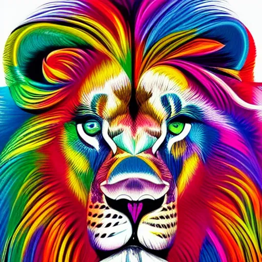 Prompt: a technicolor portrait of a lion in geometric kaleidoscopic colors trending on artstation 4 k intricate extremely detailed digital art