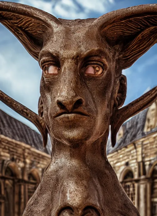 Image similar to closeup portrait of baphomet in the cloisters, depth of field, zeiss lens, detailed, symmetrical, centered, fashion photoshoot, by Annie Leibovitz and Steve McCurry, David Lazar, Jimmy Nelsson, Breathtaking, 8k resolution, extremely detailed, beautiful, establishing shot, artistic, hyperrealistic, beautiful face, octane render