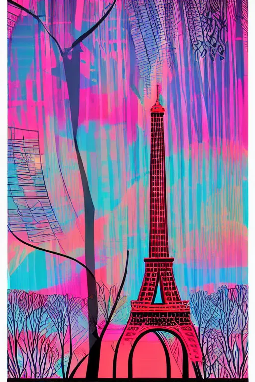 Image similar to minimalist boho style art of colorful paris at sunrise, illustration, vector art