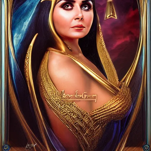 Image similar to a detailed fantasy character portrait of soad hosny as egyptian goddess of cinema by lauri blank, artgerm, evelyn de morgan, 8K, 50mm lens