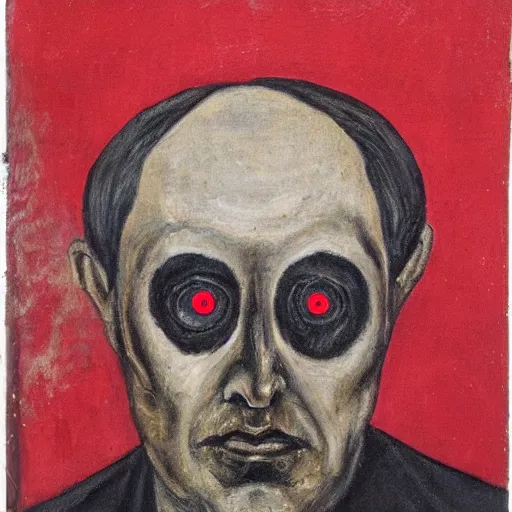 Image similar to portrait of alexander abdulov, with a red eyes, satanic body, head of old man, in blood of sinners, hellish style