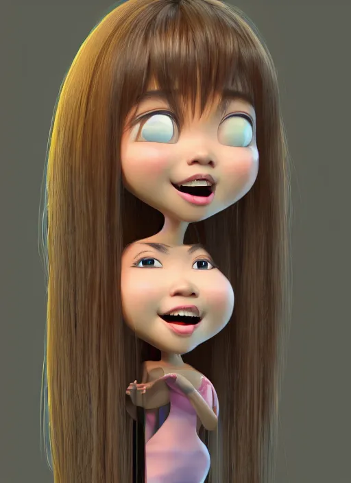 Image similar to a cute asian girl singing, flowing hair in the style of pixar animation, full body shot, award winning, hyper detailed, studio lighting, artstation, octane renderer, unreal engine