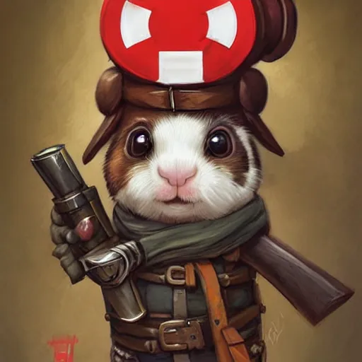 Image similar to cute little anthropomorphic Guinea Pig Field Medic, tiny, small, short, Modern Field medic with red cross, cute and adorable, pretty, beautiful, DnD character art portrait, matte fantasy painting, DeviantArt Artstation, by Jason Felix by Steve Argyle by Tyler Jacobson by Peter Mohrbacher, cinema