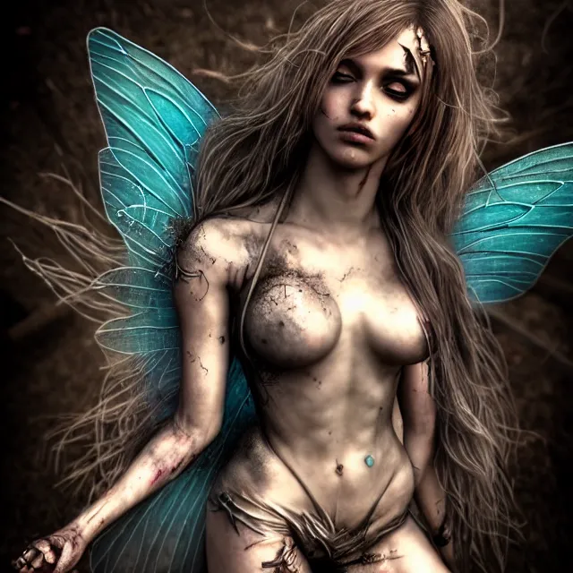 Image similar to full body pose, beautiful adult anarchy fairy, dirty, grungy, grunge, highly detailed, 4 k, hdr, smooth, sharp focus, high resolution, award - winning photo, artgerm, photorealistic