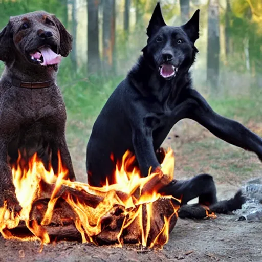 Image similar to humanoid dogs discover fire