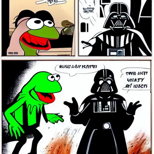 Prompt: kermit meets darth vader still