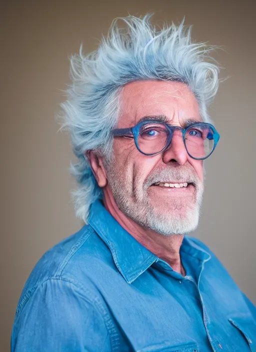 Image similar to portrait photo still of real life rick sanchez, 8 k, 8 5 mm, f. 1 4