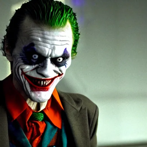 Prompt: Willem Dafoe as The Joker, film still from The Dark Knight, detailed, 4k