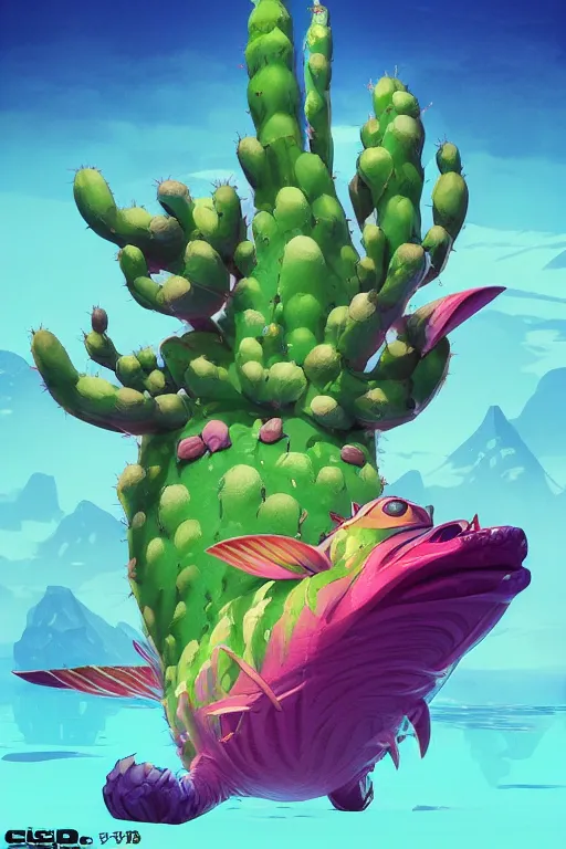 Image similar to 3 d render creature animal sushi cristal very big eye roots cactus elemental flush of force nature micro world fluo fishscale, comics gta 5 cover, official fanart behance hd artstation by jesper ejsing, by rhads, makoto shinkai and lois van baarle, ilya kuvshinov, ossdraws