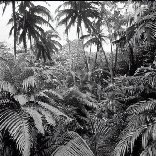 Prompt: a rizom lost film footage of a ( ( ( ( ( ( ( ( 3 d shape ) ) ) ) ) ) ) ) in the middle of the tropical jungle / tropicalism / tropicalism / tropicalism / film still / cinematic / enhanced / 1 9 2 0 s / black and white / grain