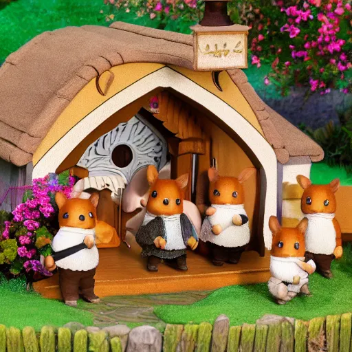 Image similar to lord of the rings calico critters in the shire