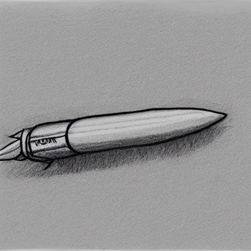 Prompt: pencil sketch of a rocket ship blasting through the sky