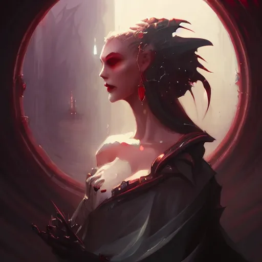 Prompt: a portrait of a bride of dracula, concept art by pete mohrbacher and wlop and artgerm and guweiz, digital art, highly detailed, intricate, sci - fi, sharp focus, trending on artstation hq, deviantart, unreal engine 5, 4 k uhd image