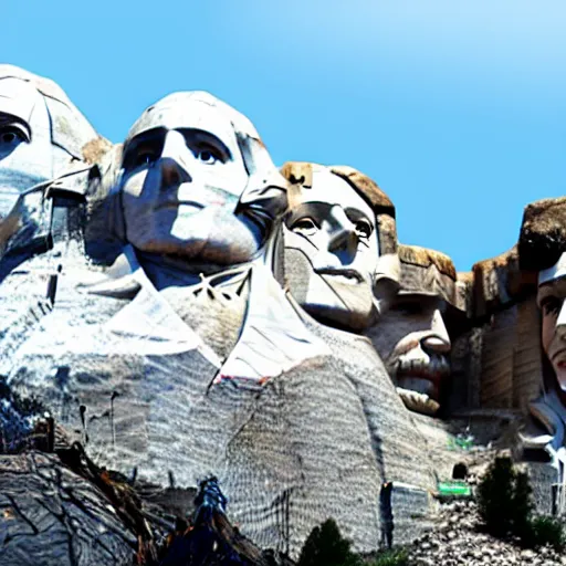 Image similar to mount rushmore with anime girls stone sculptures photographic midday clear lighting