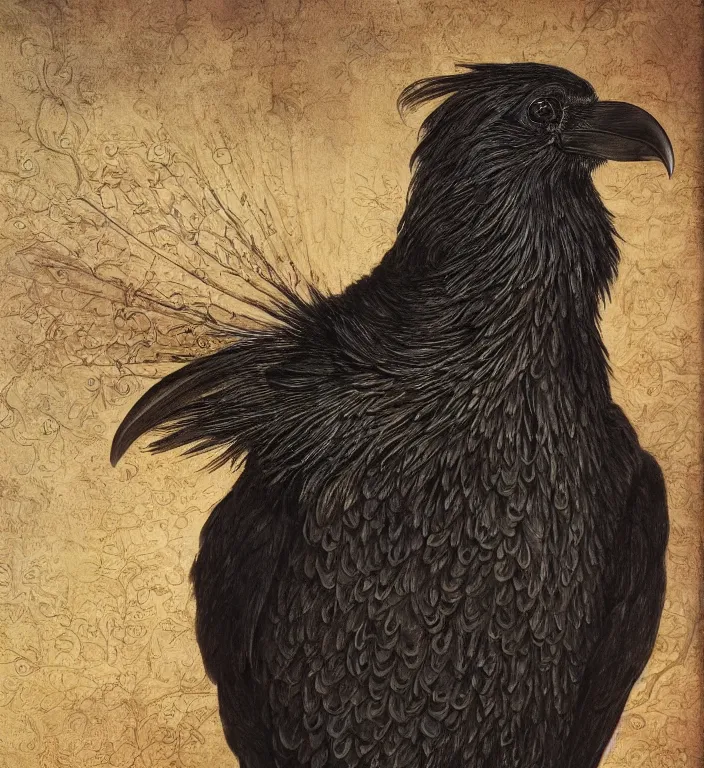 Image similar to a breathtakingly stunningly beautifully highly detailed portrait of a majestic raven, by rosetti and devinci and michael cheval and sidney cooper and turner, 4 k