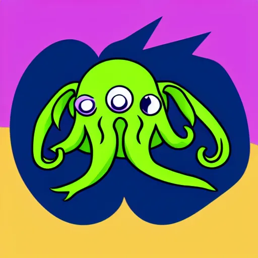 Prompt: cthulhu as hello emoji, telegram sticker design, flat design, glossy design, white outline.