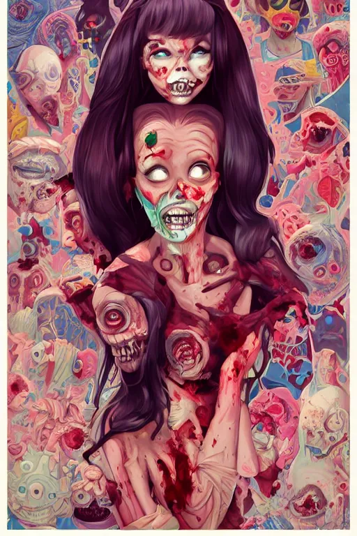 Image similar to a zombie girl smiling cute, Tristan Eaton, victo ngai, artgerm, RHADS, ross draws