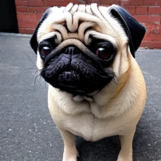 Image similar to pug wearing a wig