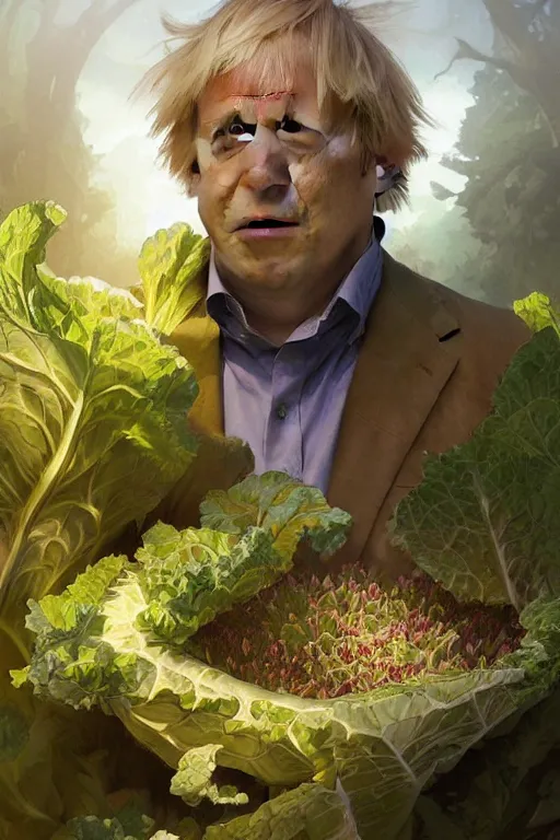 Image similar to boris johnson as garden bed for cabbage, realistic portrait, symmetrical, highly detailed, digital painting, artstation, concept art, smooth, sharp focus, illustration, cinematic lighting, art by artgerm and greg rutkowski and alphonse mucha