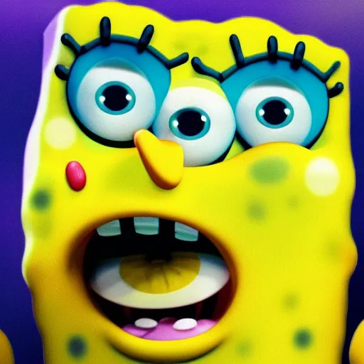 Prompt: a screnshot of a hyper realistic spongebob squarepants looking at you with dead, cold eyes