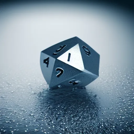 Image similar to a twenty sided die being shaped by water, simple shape, concept art, clean, ancient, medieval, fantasy, ultra realistic, art, perfect straight lines, extremely detailed, unreal engine render