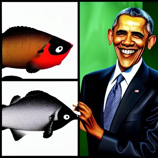 Image similar to obama as a fish, in the style of finding nemo, pixar animation, obama is a fish, pixar style