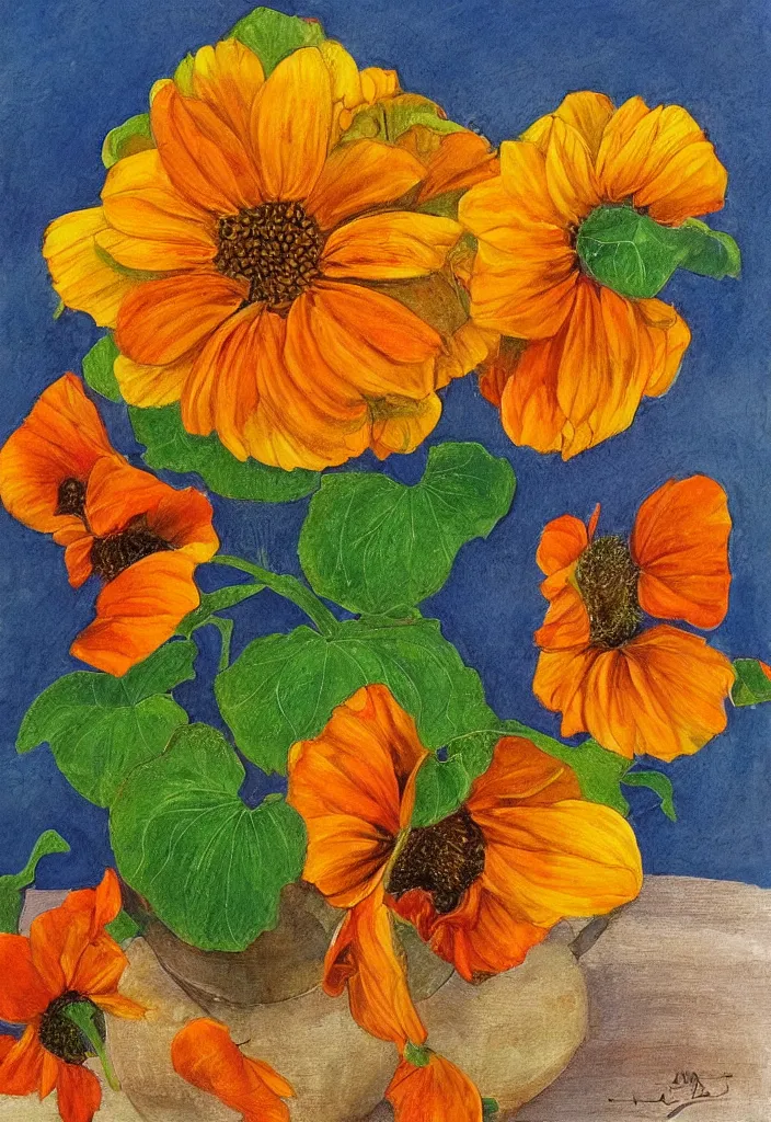 Image similar to contest winner, fine - artwork about sunflower and nasturtiums