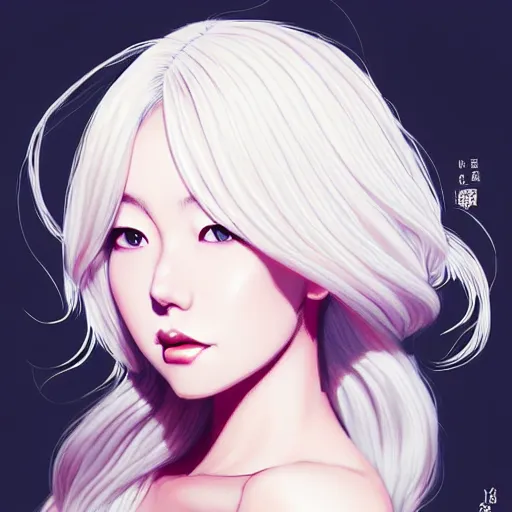 Image similar to Ann Takamaki, platinum blonde hair, anime, elegant, 2d, ultra highly detailed, digital painting, smooth, sharp focus, artstation, pixiv, art by Ina Wong, art by Ilya Kuvshinov