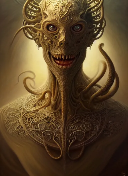 Image similar to portrait shot of cthulu, intricate, elegant, highly detailed, centered, digital painting, artstation, concept art, smooth, sharp focus, illustration, artgerm, tomasz alen kopera, peter mohrbacher, donato giancola, joseph christian leyendecker, wlop, boris vallejo