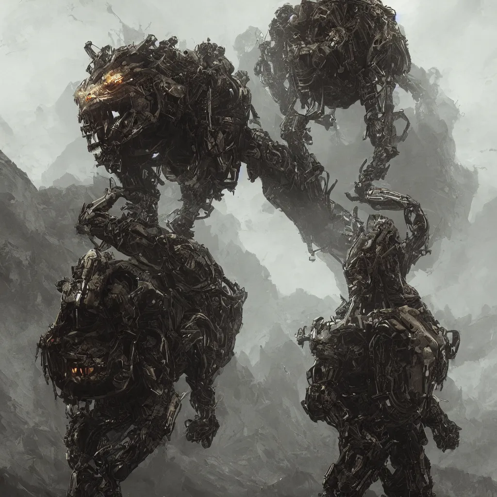 Image similar to Death Stranding Giant Lion BT Boss monster art, in the style of greg rutkowski, illustration, epic, fantasy, intricate, hyper detailed, artstation, concept art, smooth, sharp focus, ray tracing