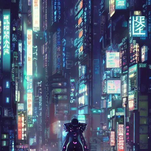 Image similar to cyberpunk robot in future japan at night, concept art, fine details, studio ghibli, cinematic lighting, ghost-in-the-shell, cyberpunk,sci-fi, fantasy, intricate, elegant, highly detailed, digital painting, trending on artstation, concept art, smooth, sharp focus, illustration, by james gurney and greg rutkowski