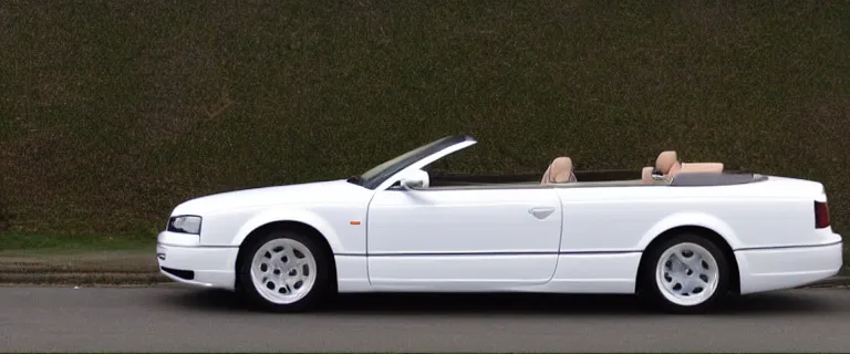 Image similar to Casablanca White Audi A4 B6 Avant Convertible (2002), soft top roof raised, red interior, created by Barclay Shaw